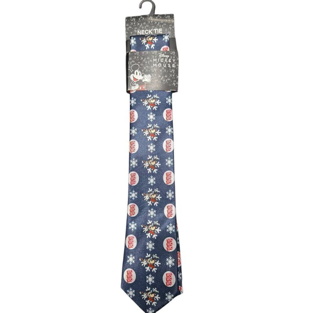 Disney Mickey Mouse Men's Polyester Tie Blue Christmas Ho Ho Ho!